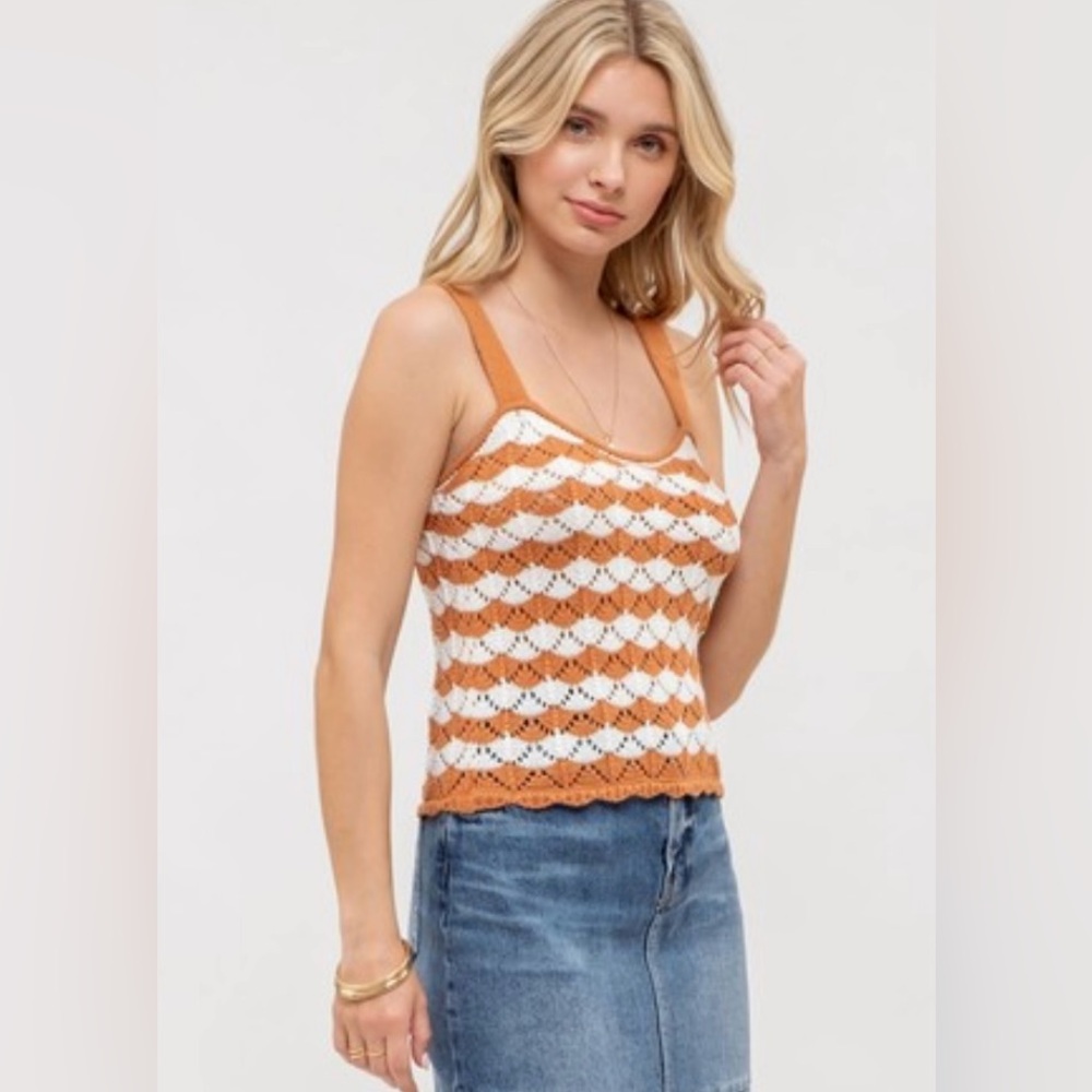Scallop Jacquard Sweater Knit Top NWT